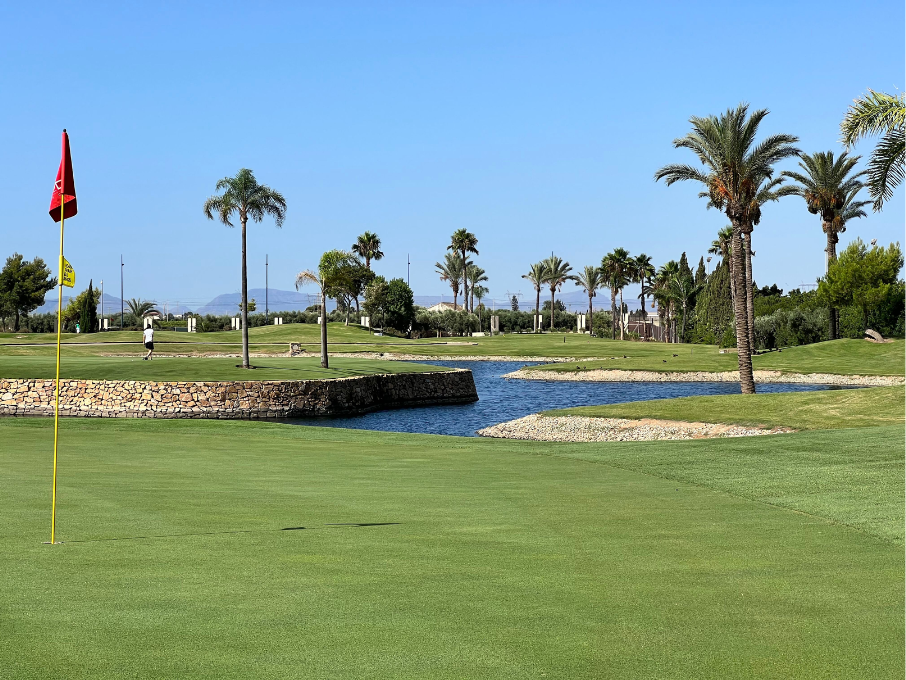 The incredible Roda Golf Course green and lake
